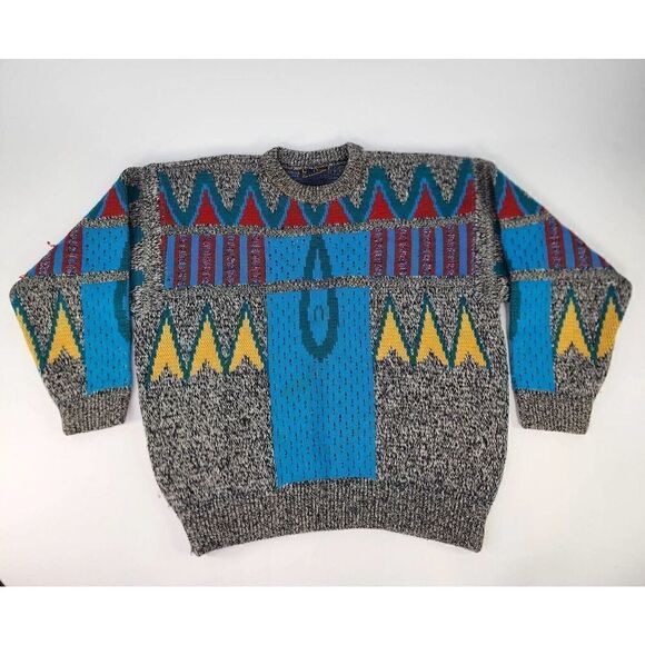 COOGI Australia Men's Wool Knit Sweaters Size M Gray Geometric Crewneck pullover - Picture 3 of 12